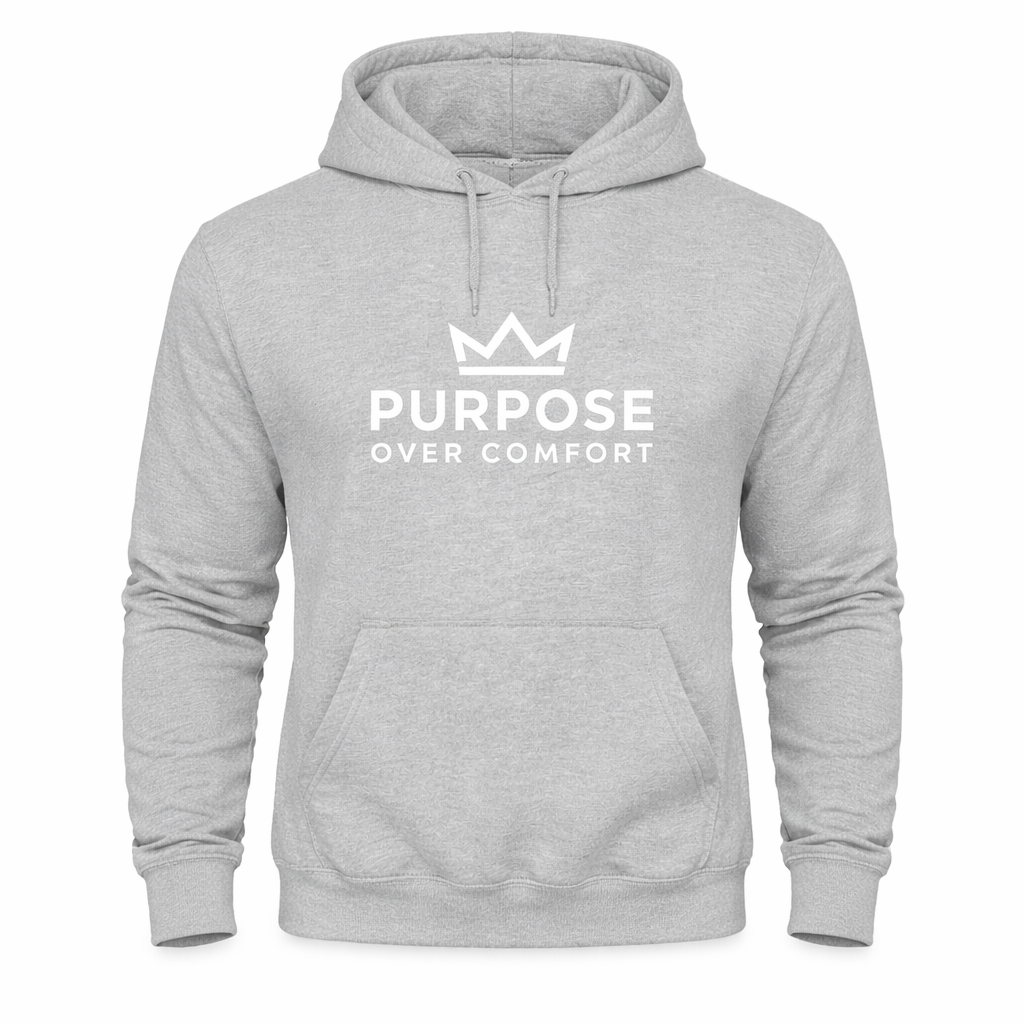 men’s grey purpose over comfort graphic hoodie premium pullover