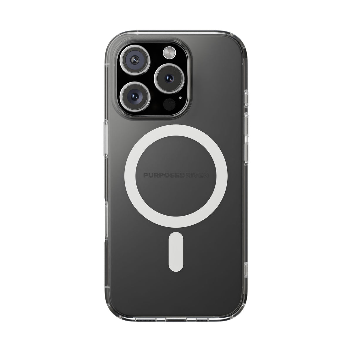 PurposeDriven™ MagSafe phone case shown on wireless charging pad in modern workspace
