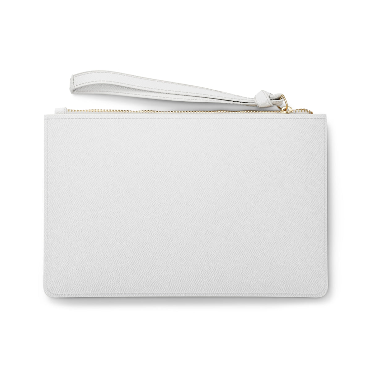 Back view of PurposeDriven™ minimalist white wristlet clutch with zip closure and clean structured design