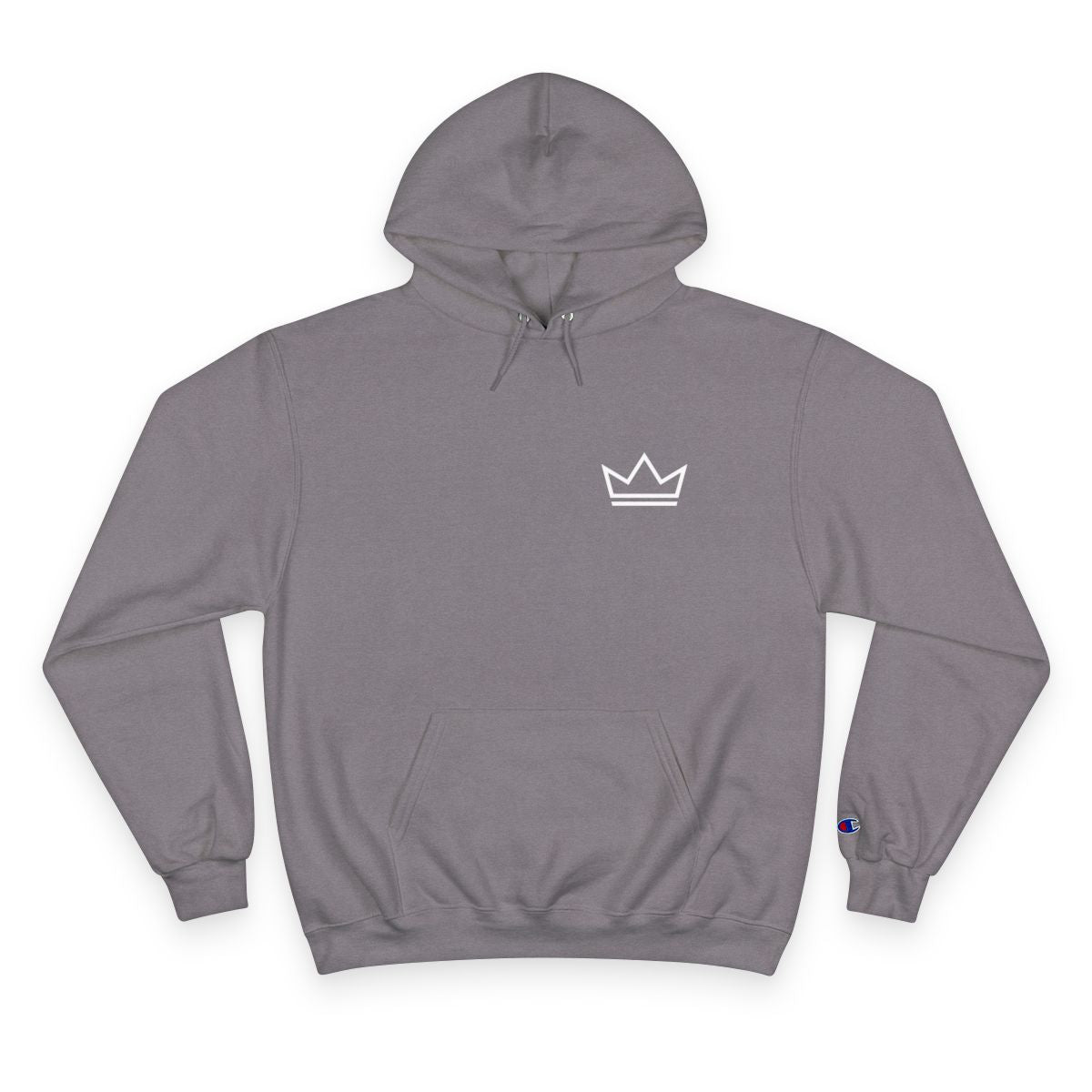 Men's grey crown hoodie with embroidered crown logo by PurposeDriven