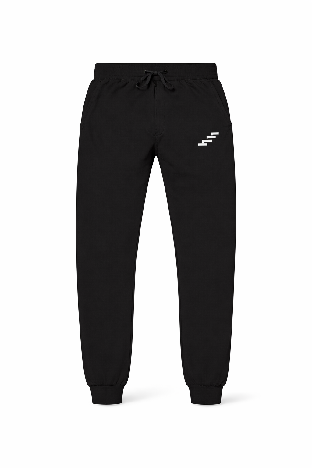 Women’s black Echelon premium fleece sweatpants with elastic waistband, ribbed cuffs, and minimalist logo by PurposeDriven