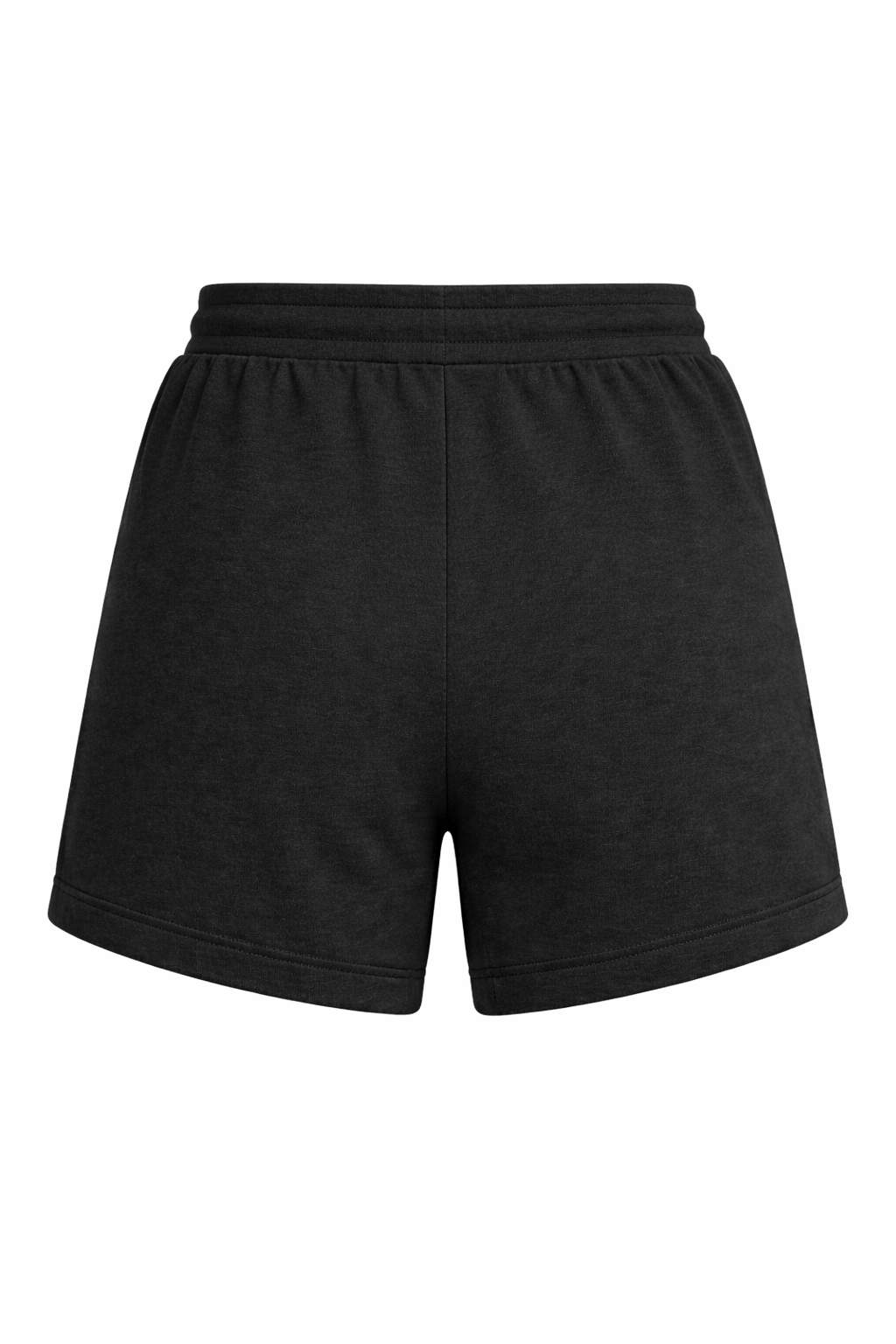 Women’s black PurposeDriven Echelon training shorts, back view, showing a clean athletic silhouette, elastic waistband, and smooth fleece construction.