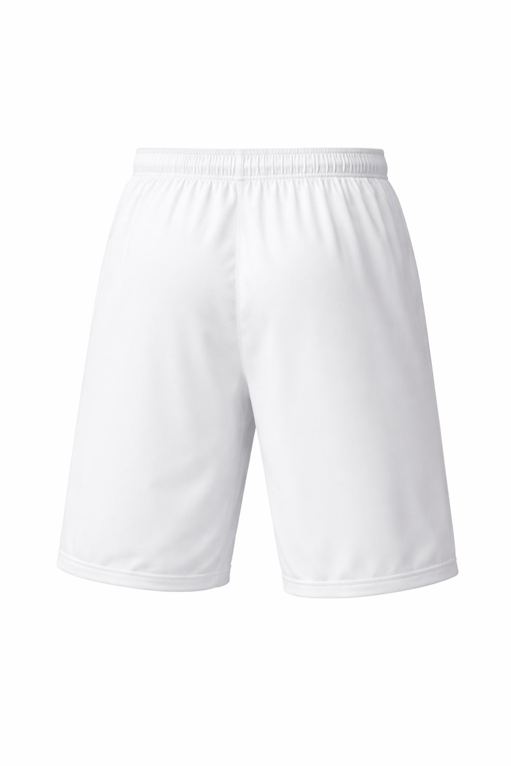 Echelon Men’s Training Shorts in white, lightweight moisture-wicking athletic shorts with elastic waistband and pocket-free design, back view.