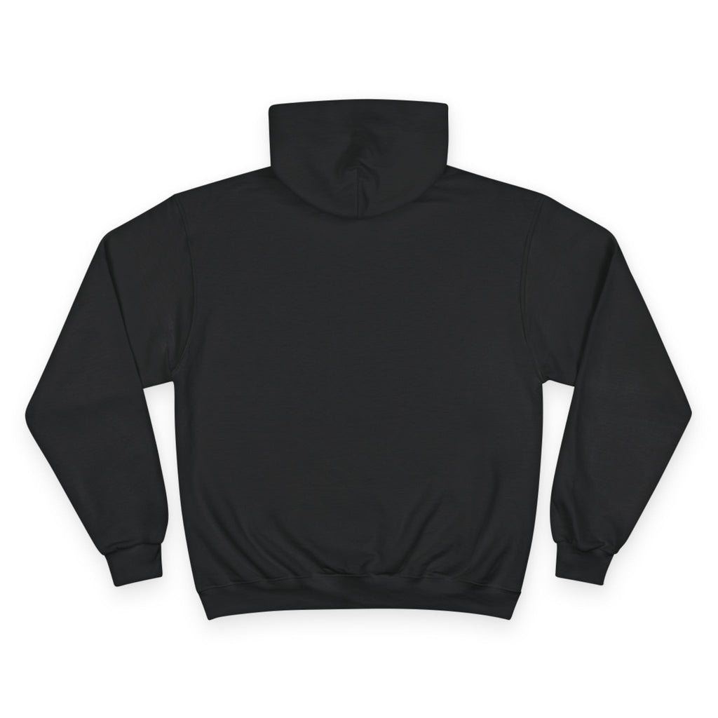 Back view of PurposeDriven™ minimalist black men’s pullover hoodie with clean design on white background