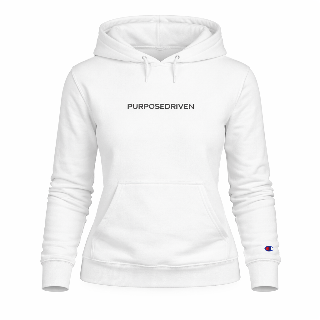 women’s white Champion logo heavyweight hoodie premium pullover