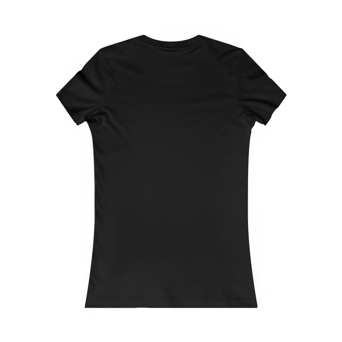 Back view of women’s black minimalist t-shirt, clean motivational streetwear design on white background