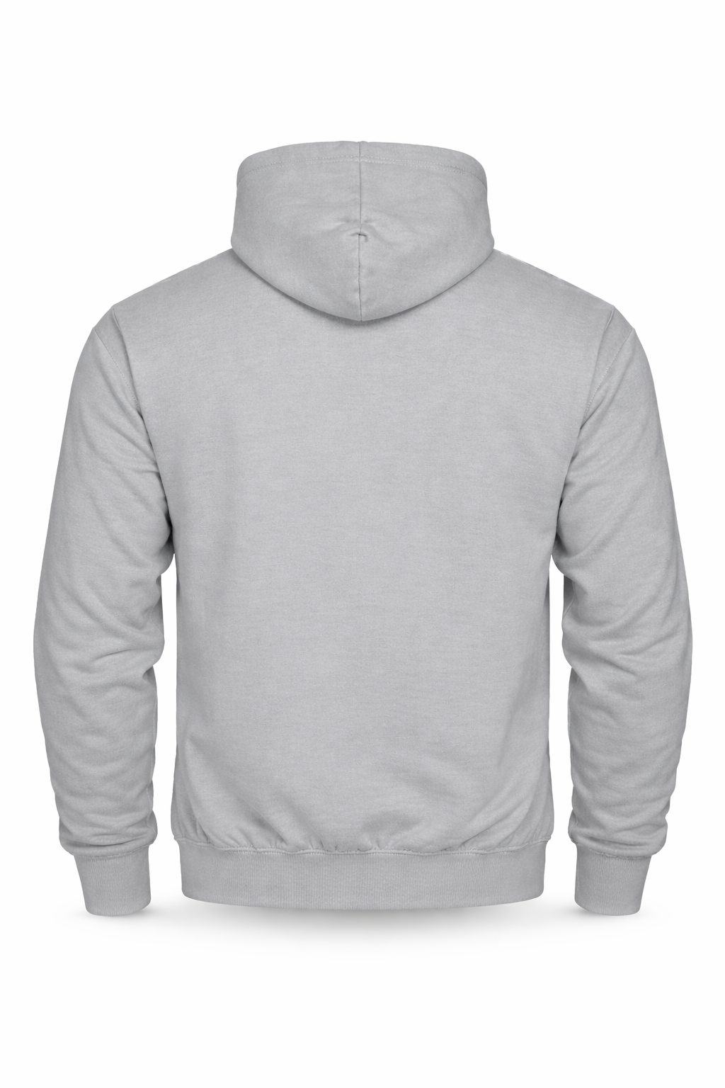 PurposeDriven light grey pullover hoodie, back view, premium minimalist streetwear