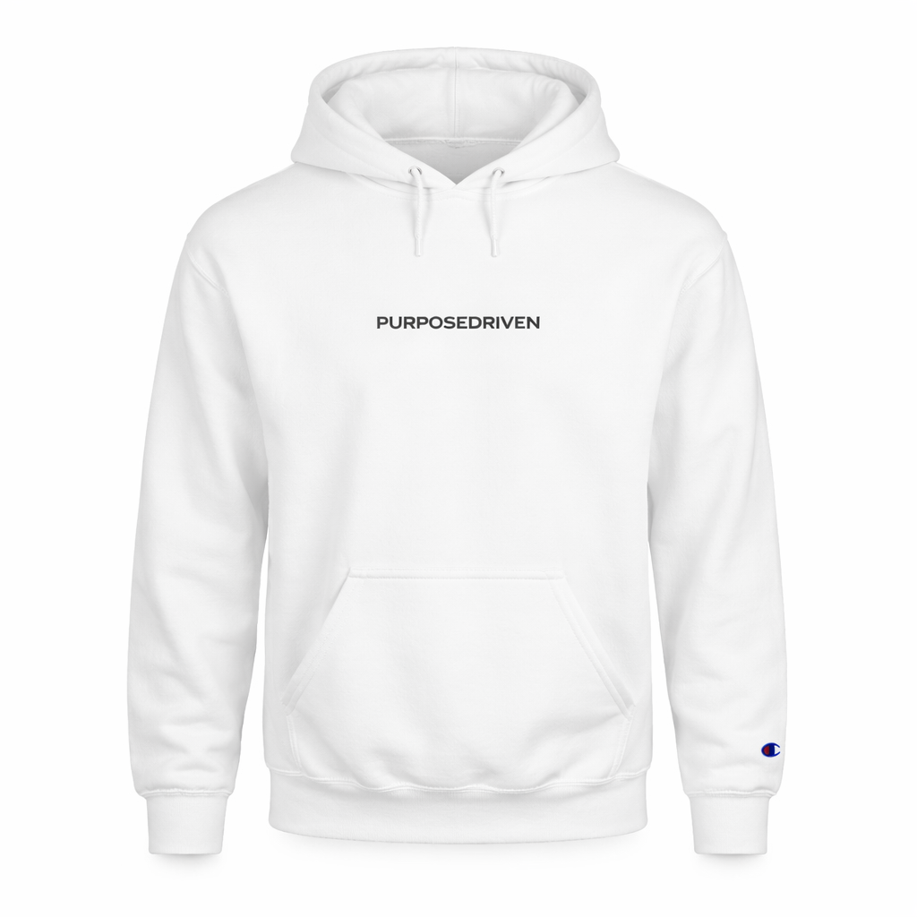 men’s white Champion logo heavyweight hoodie premium pullover