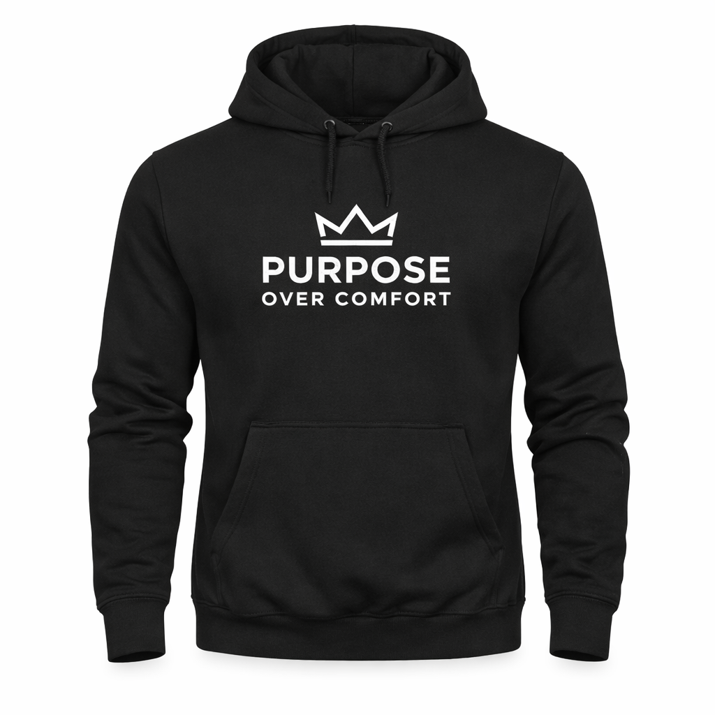men’s black purpose over comfort graphic hoodie premium pullover