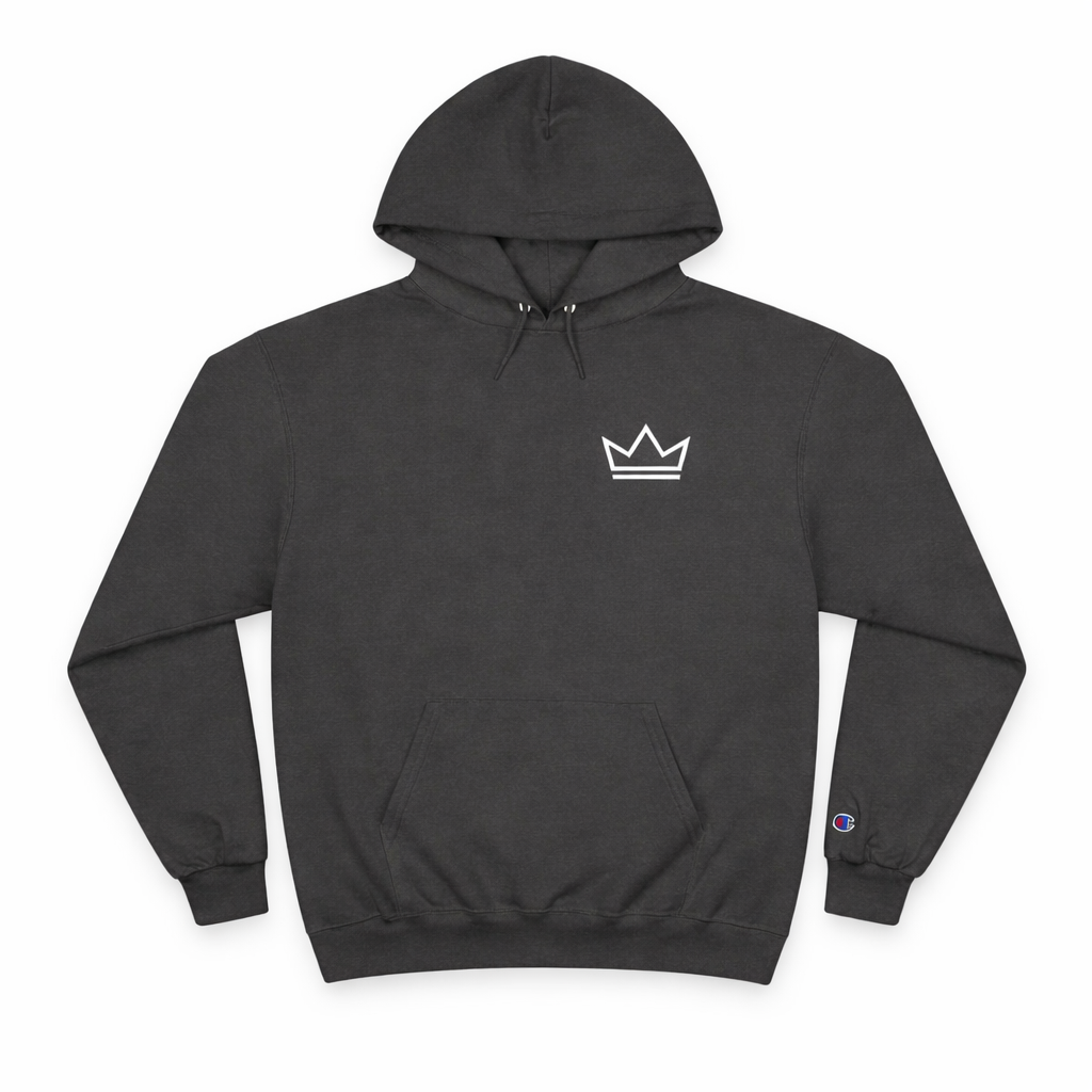 Charcoal women’s heavyweight pullover hoodie with white crown logo