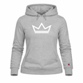 Women’s grey Champion heavyweight hoodie with Signature Crown design — PurposeDriven