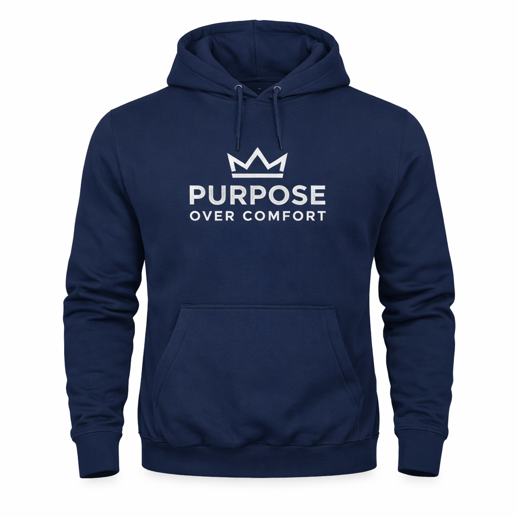 men’s navy purpose over comfort graphic hoodie premium pullover