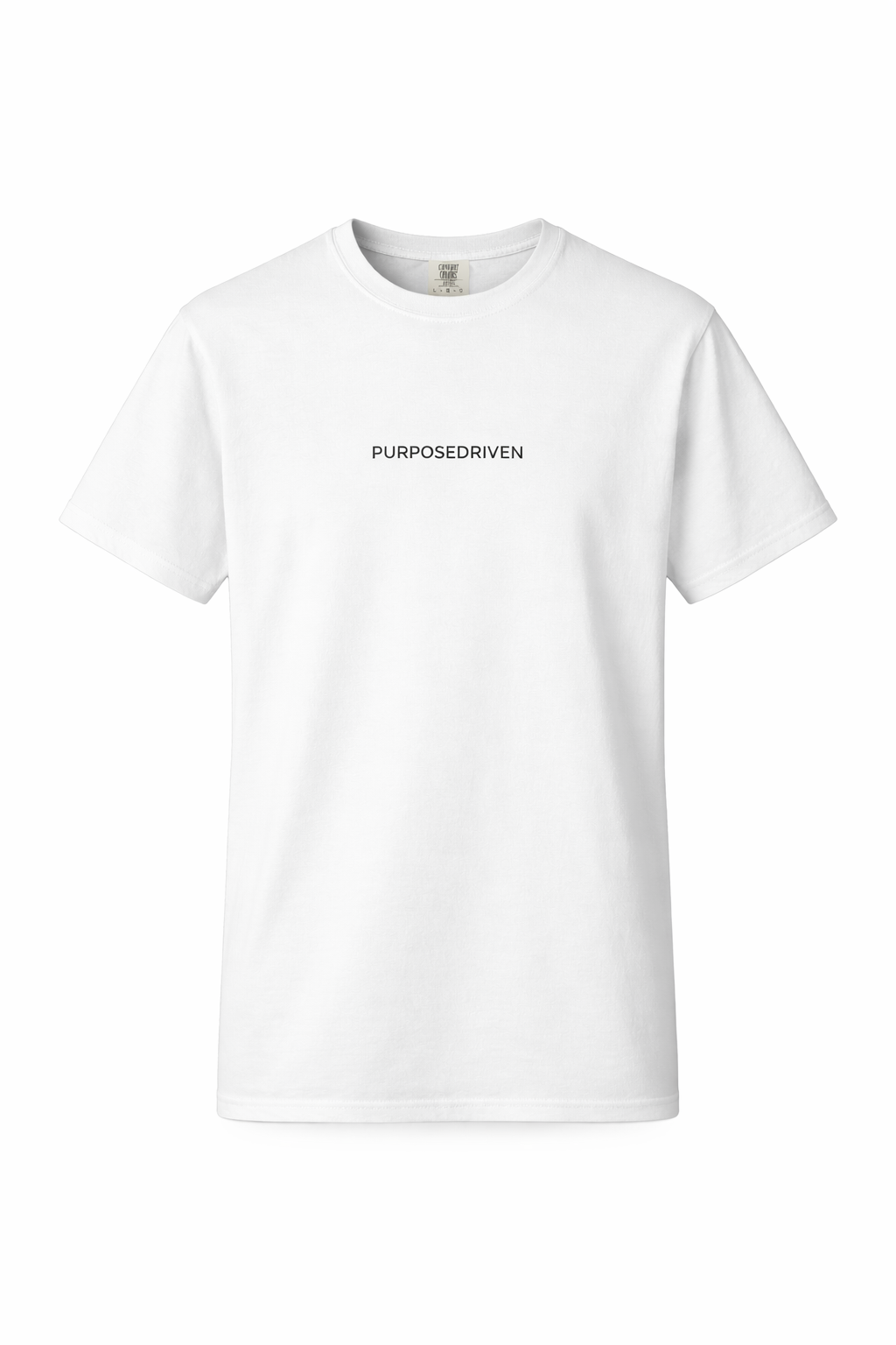 Men’s white heavyweight logo t-shirt with minimalist PurposeDriven chest logo