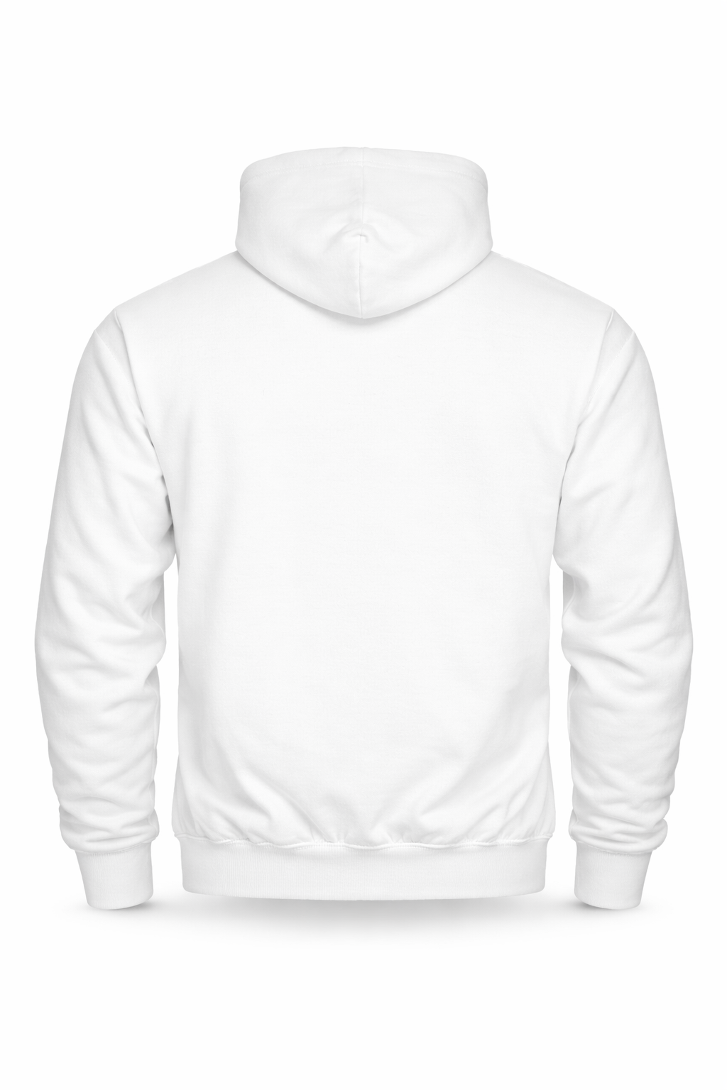 PurposeDriven white pullover hoodie, back view, premium minimalist streetwear
