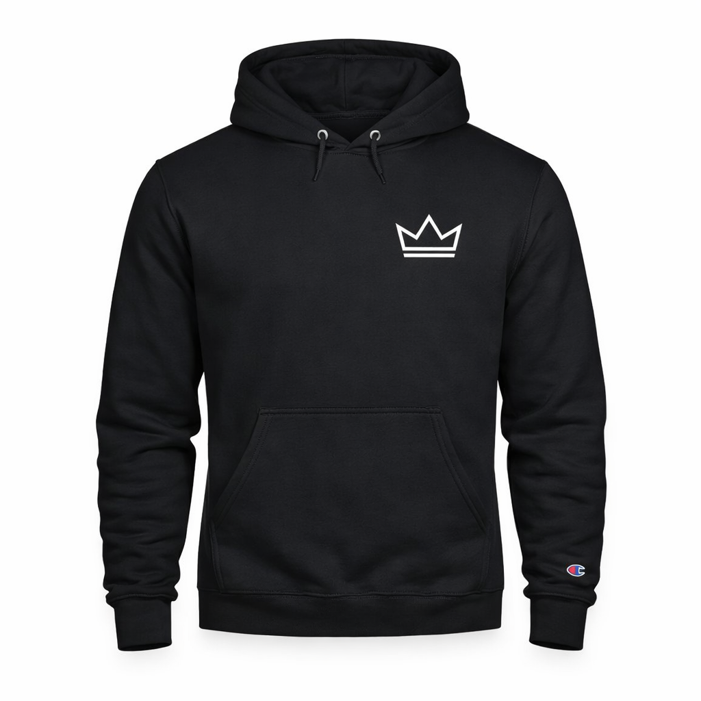 Men’s black heavyweight hoodie with white crown logo – Ascension by PurposeDriven