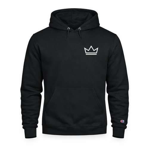 Men’s black heavyweight hoodie with white crown logo – Ascension by PurposeDriven